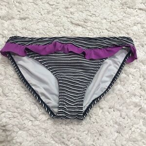 Billabong Striped Ruffle Bikini‎ Bottoms Black White Purple XS